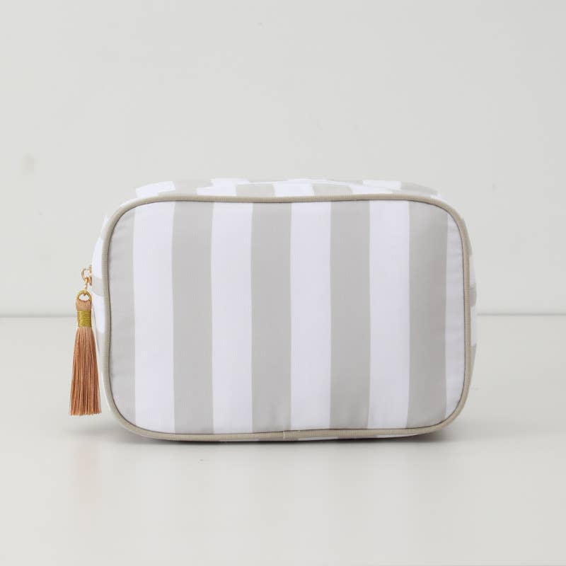 Simple Striped Cosmetic Bag - Gray