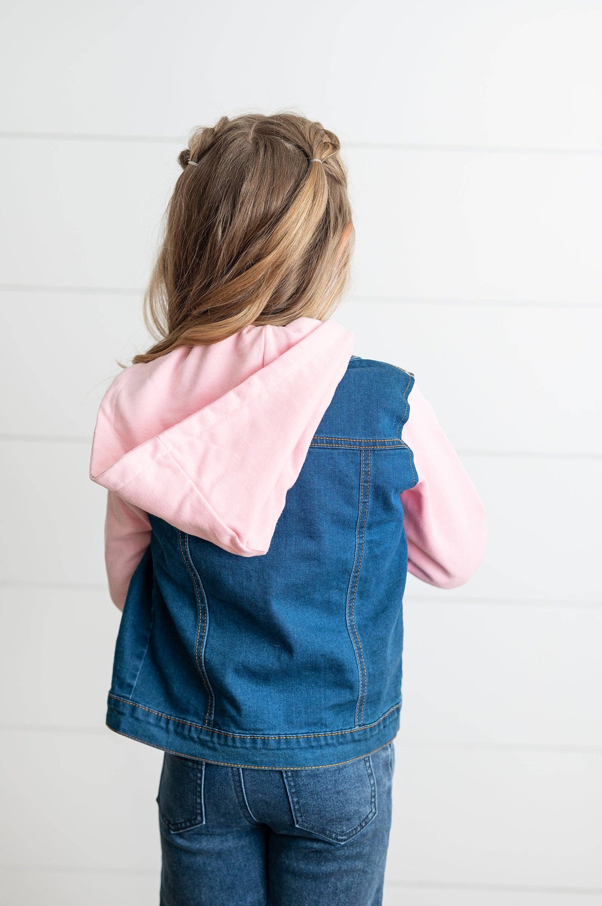 Girls Denim Pink Hooded Jacket
