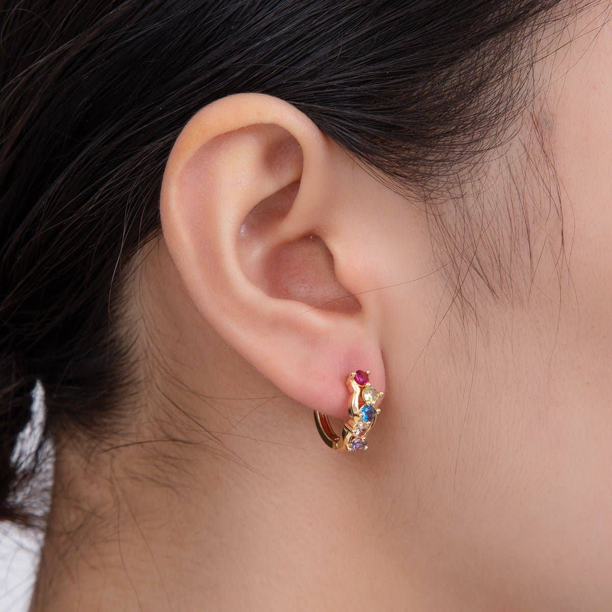The Rainbow Gem Gold Hoop Earrings