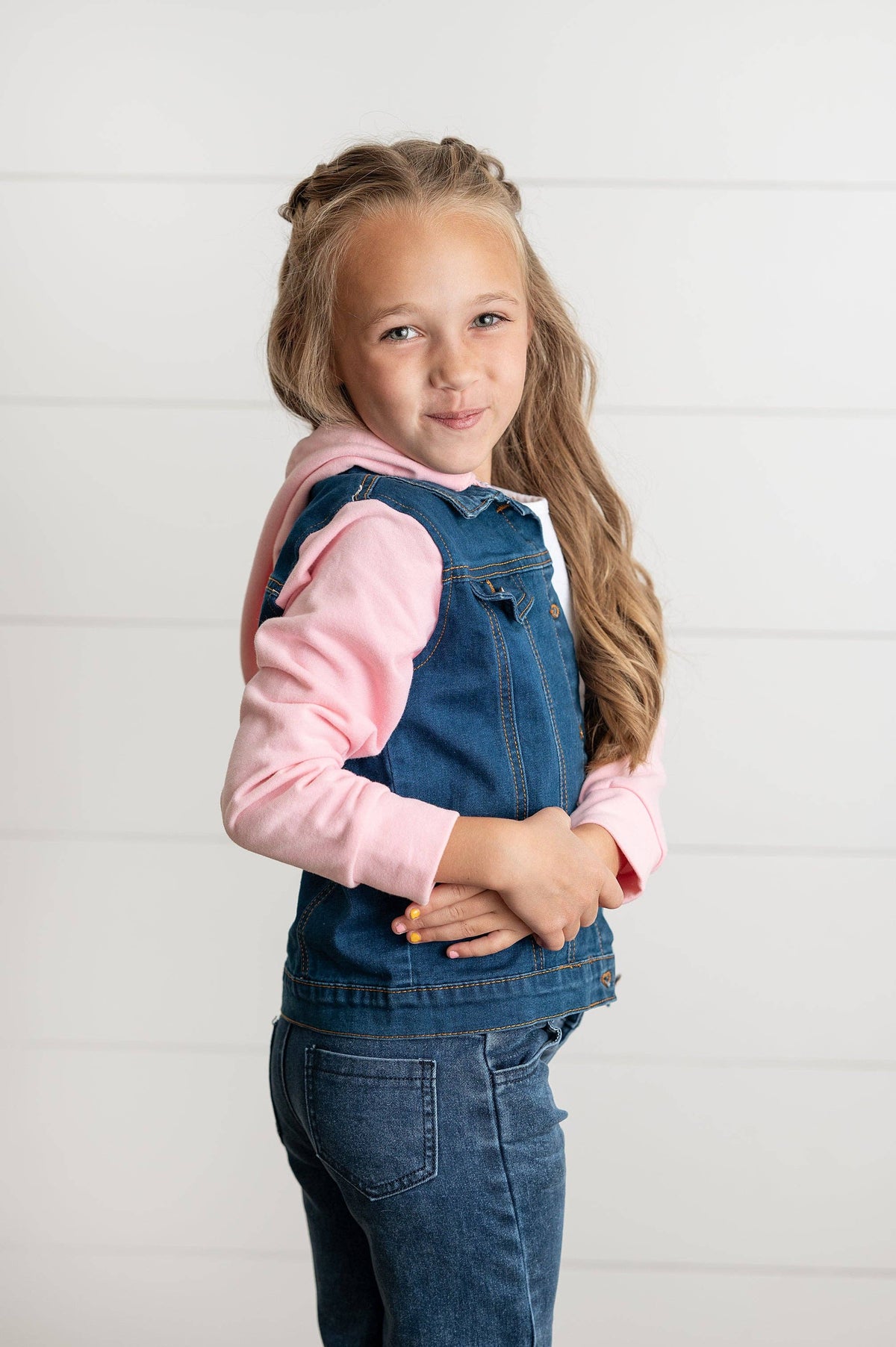 Girls Denim Pink Hooded Jacket