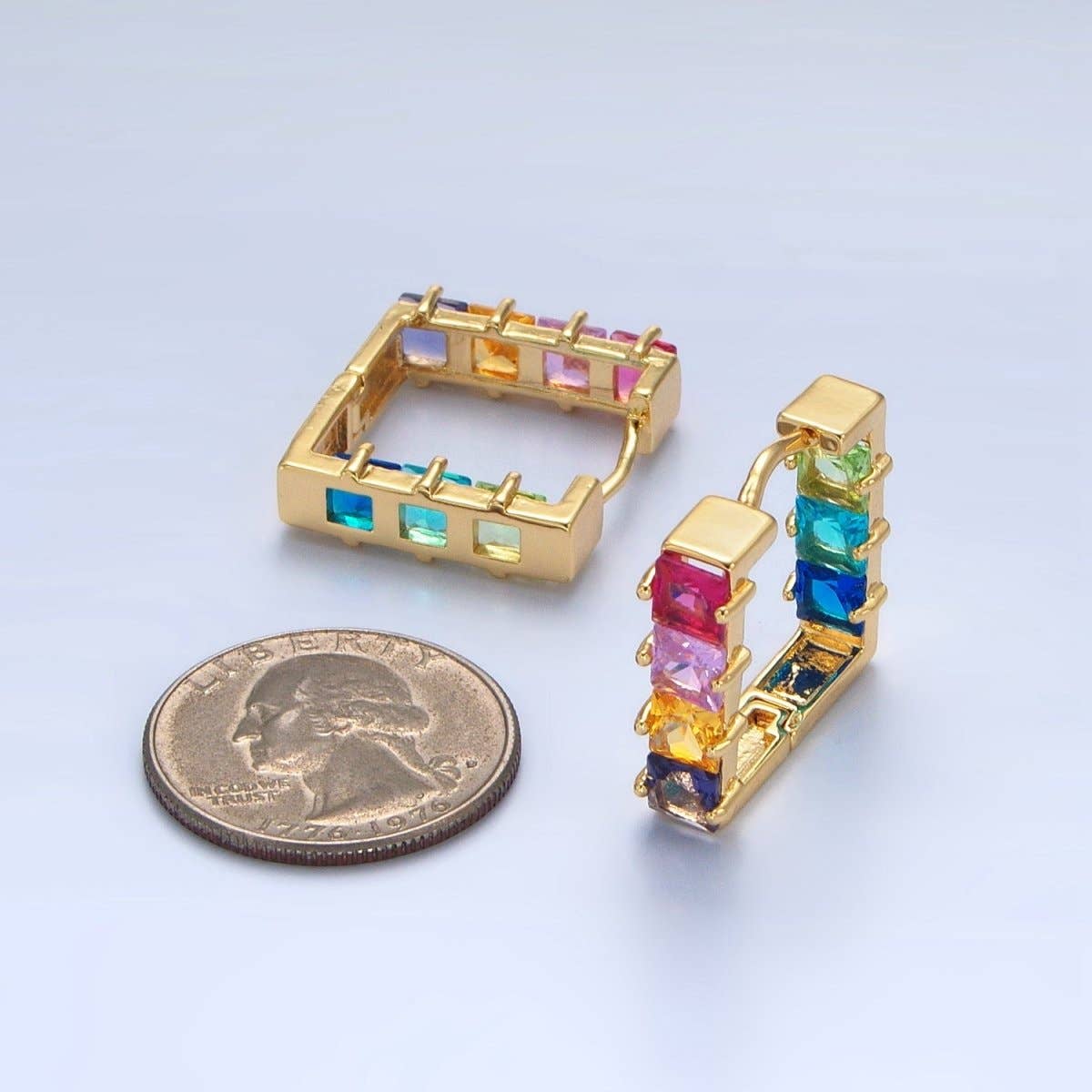 The Rainbow Square CZ Gold Huggie