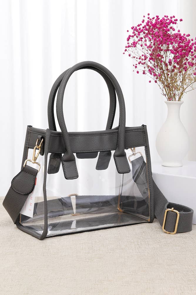 Color Trim Clear Hand Bag in Gray