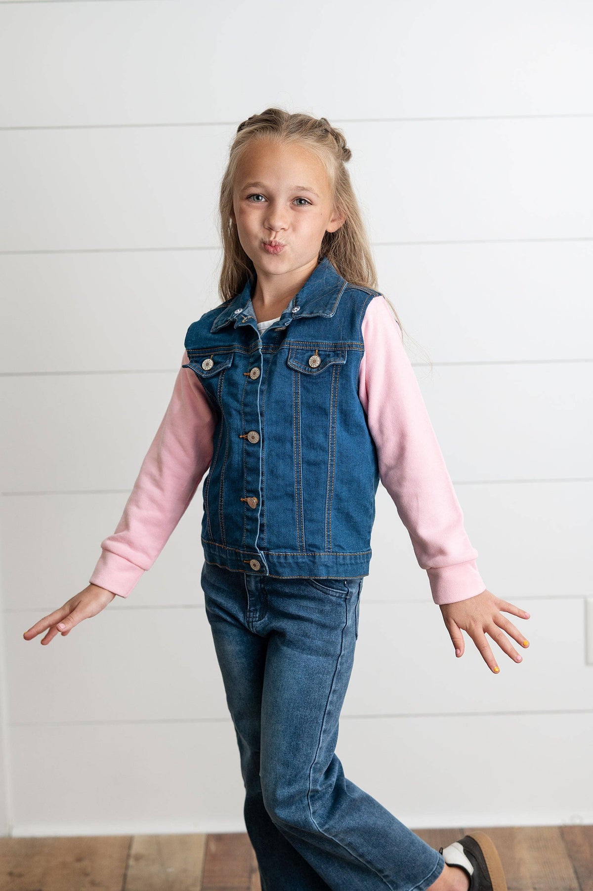 Girls Denim Pink Hooded Jacket