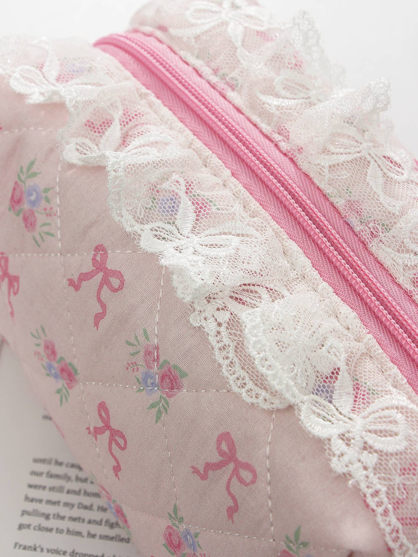 The Bow & Cherry Cute Ruffle Cosmetic Bag
