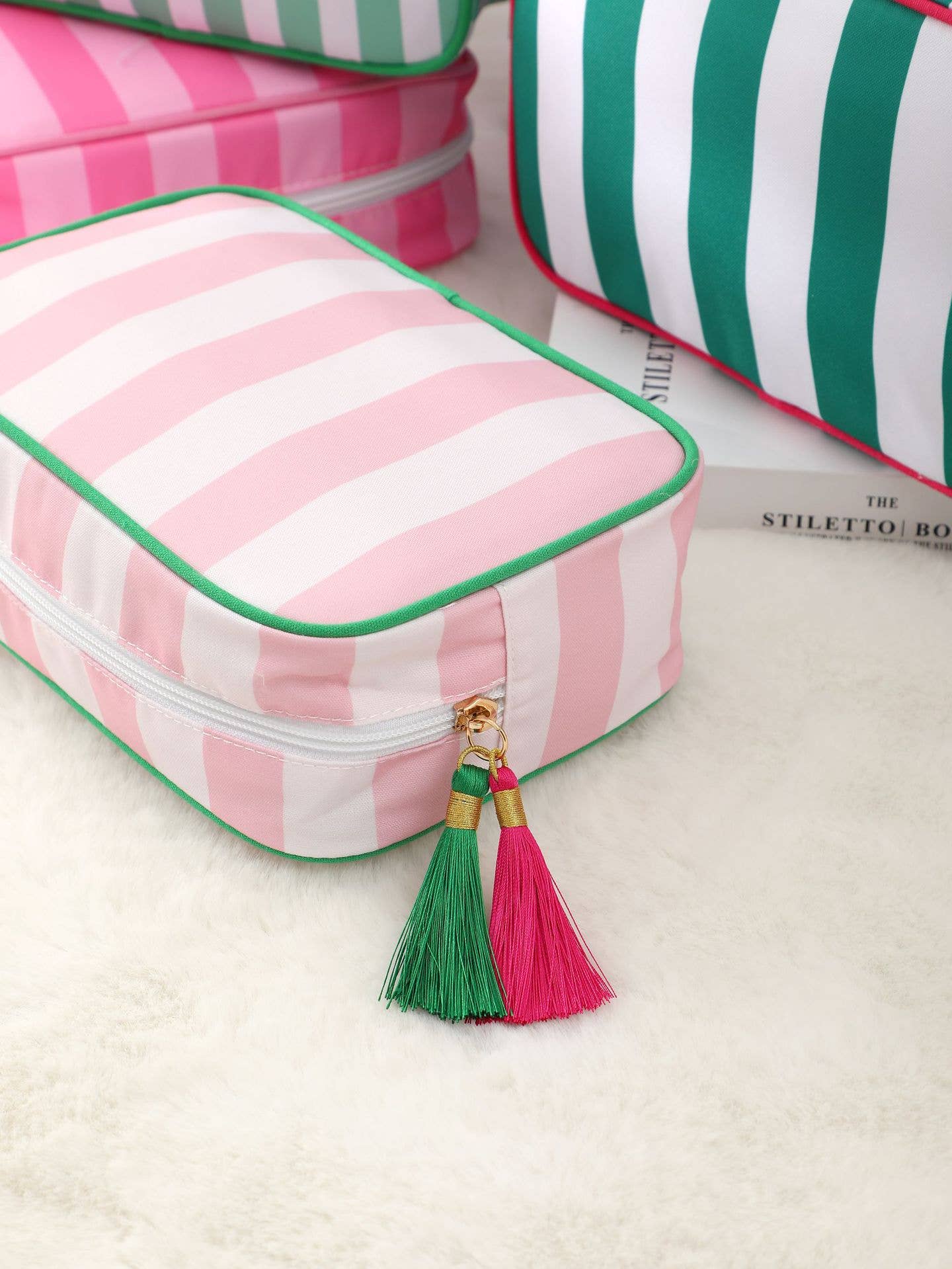 Simple Striped Cosmetic Bag - Pink