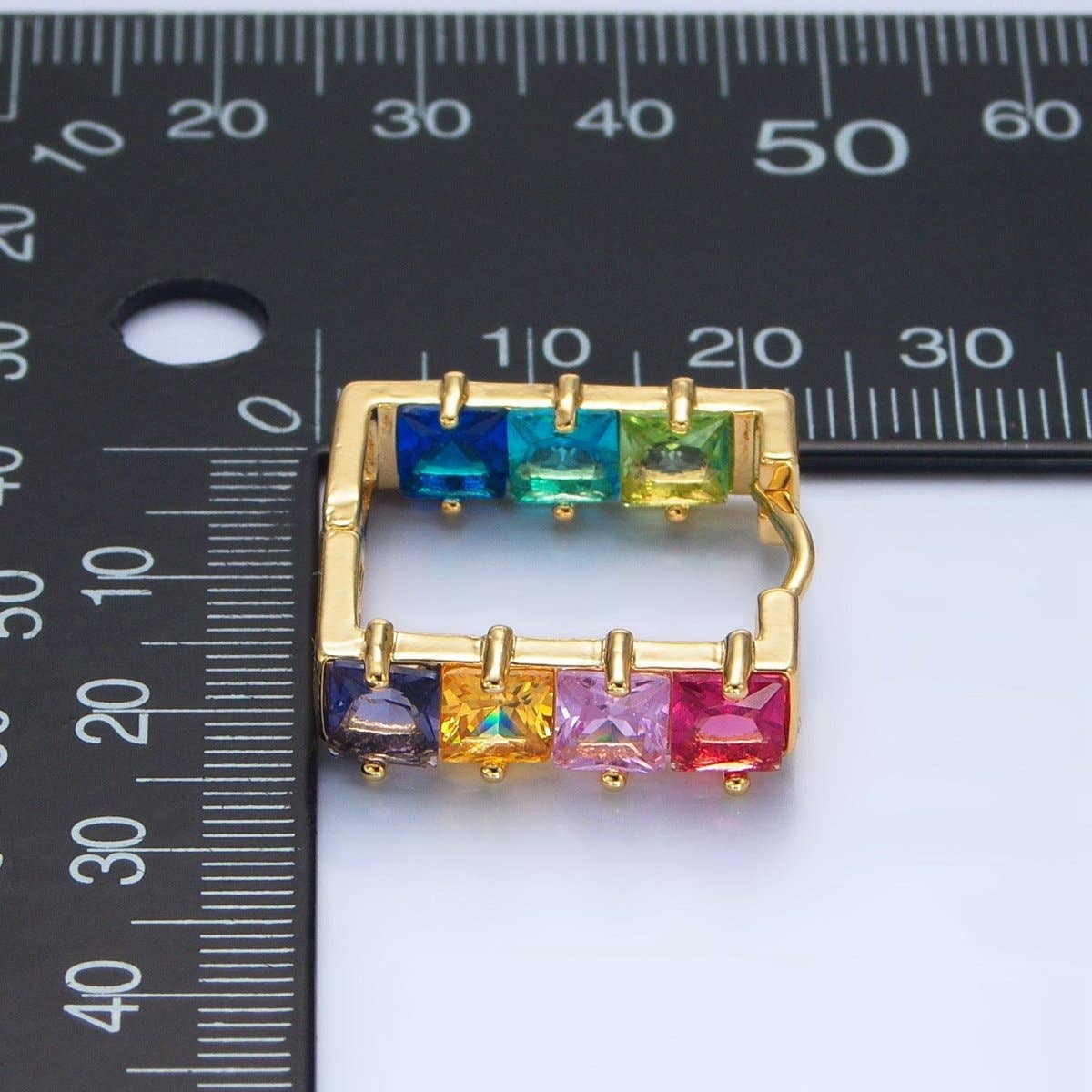 The Rainbow Square CZ Gold Huggie