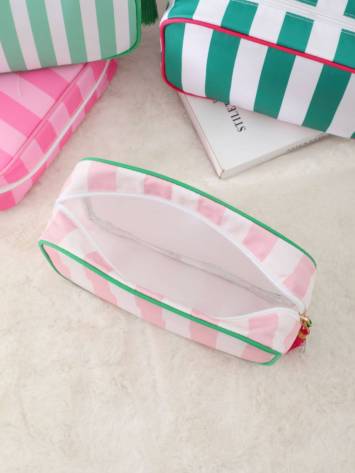 Simple Striped Cosmetic Bag - Pink