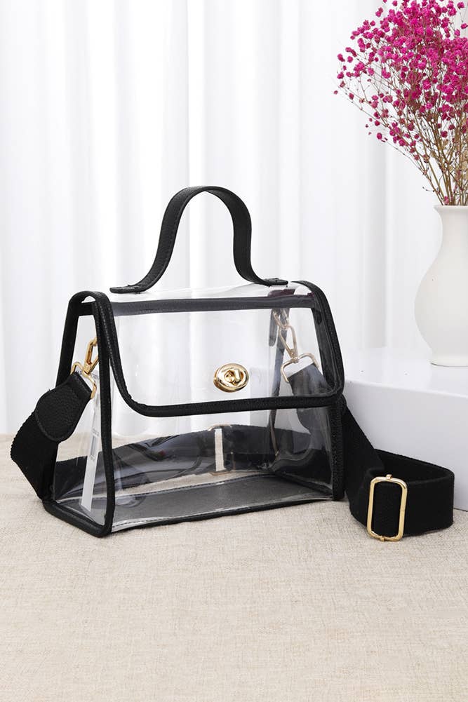 Clear Stadium Crossbody hand Bag in Black