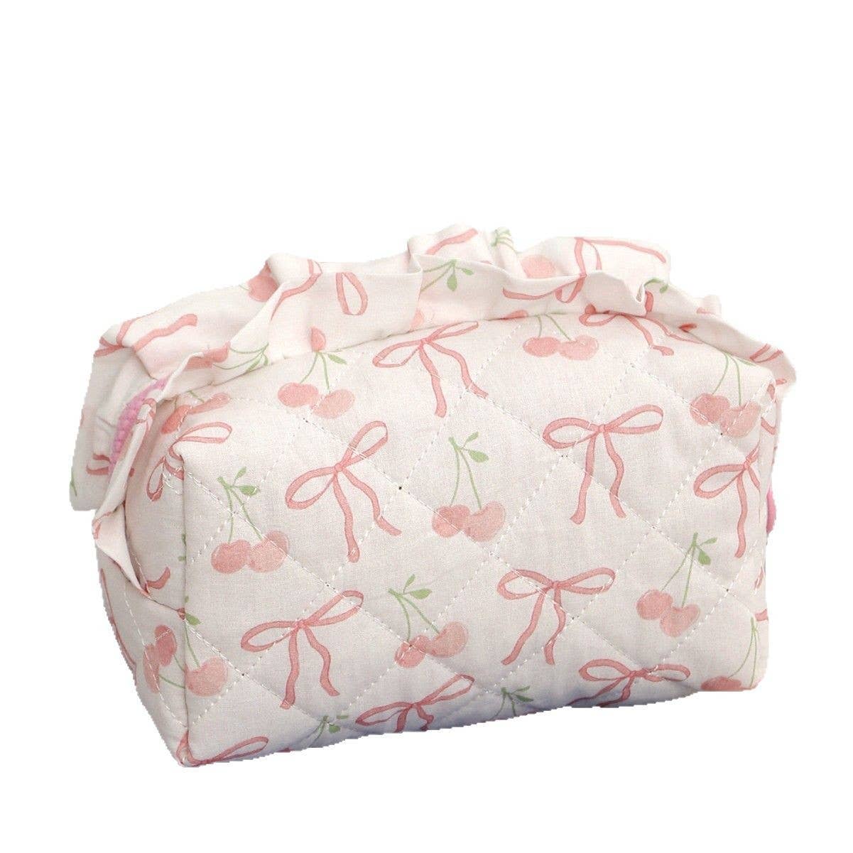 The Bow & Cherry Cute Ruffle Cosmetic Bag