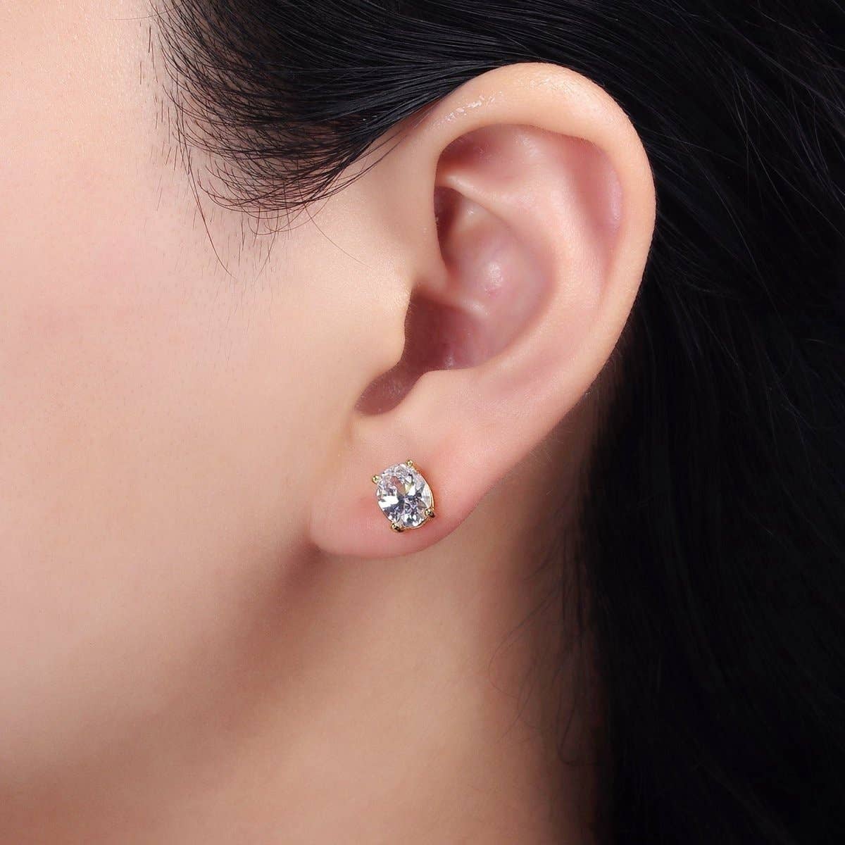 The Classic Oval Stone Gold Stud Earrings