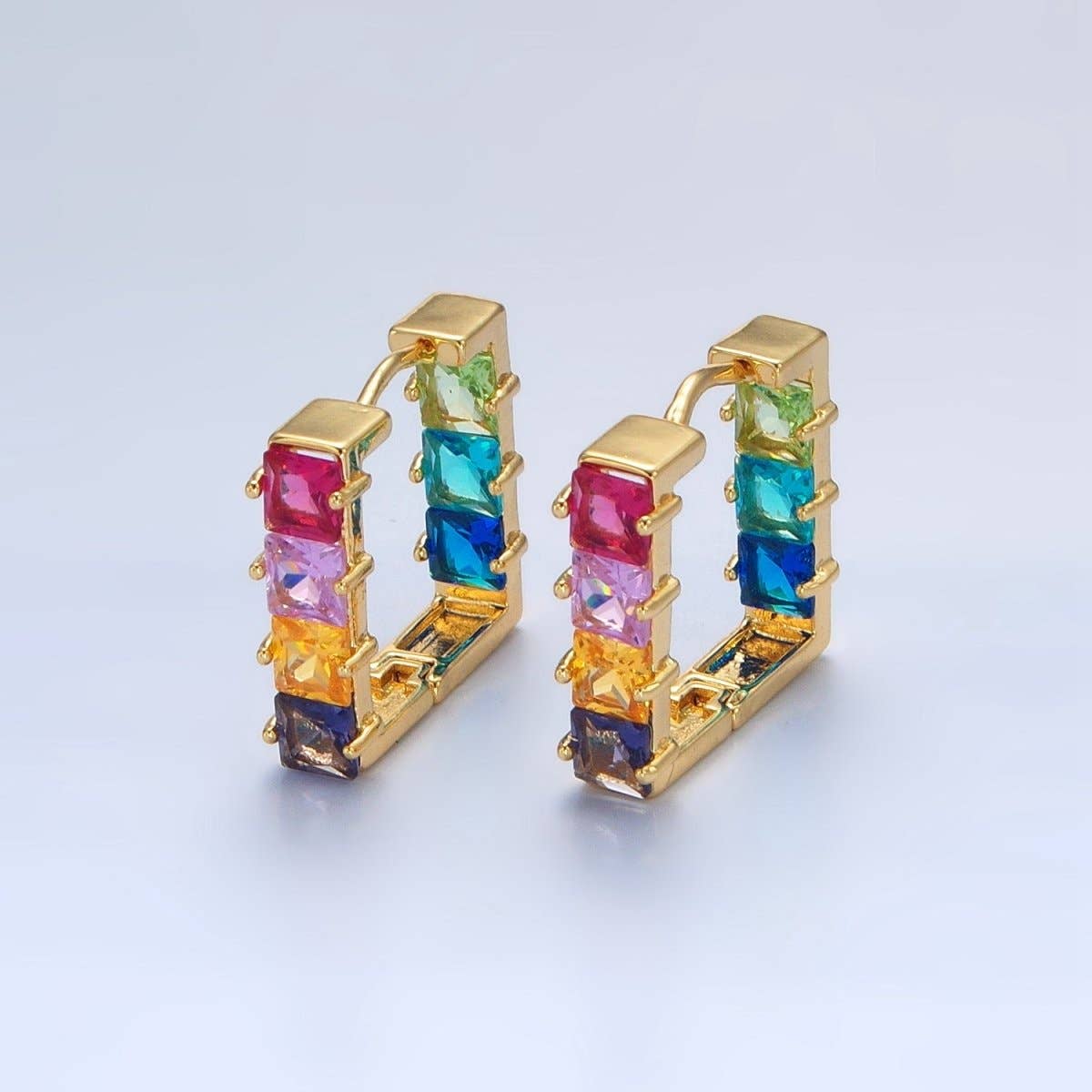 The Rainbow Square CZ Gold Huggie