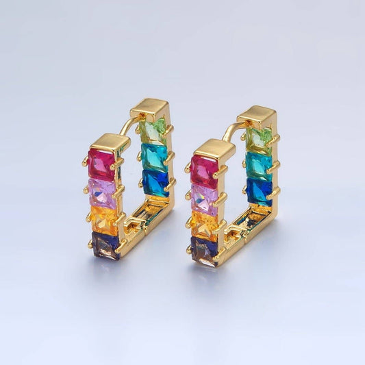The Rainbow Square CZ Gold Huggie