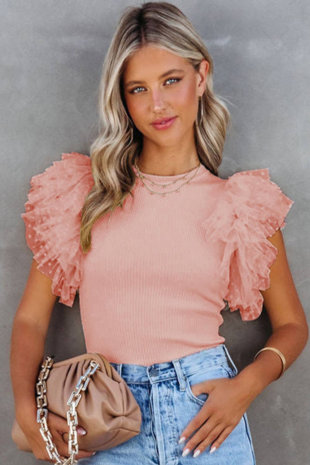 The Pink Ruffle Sleeves Top