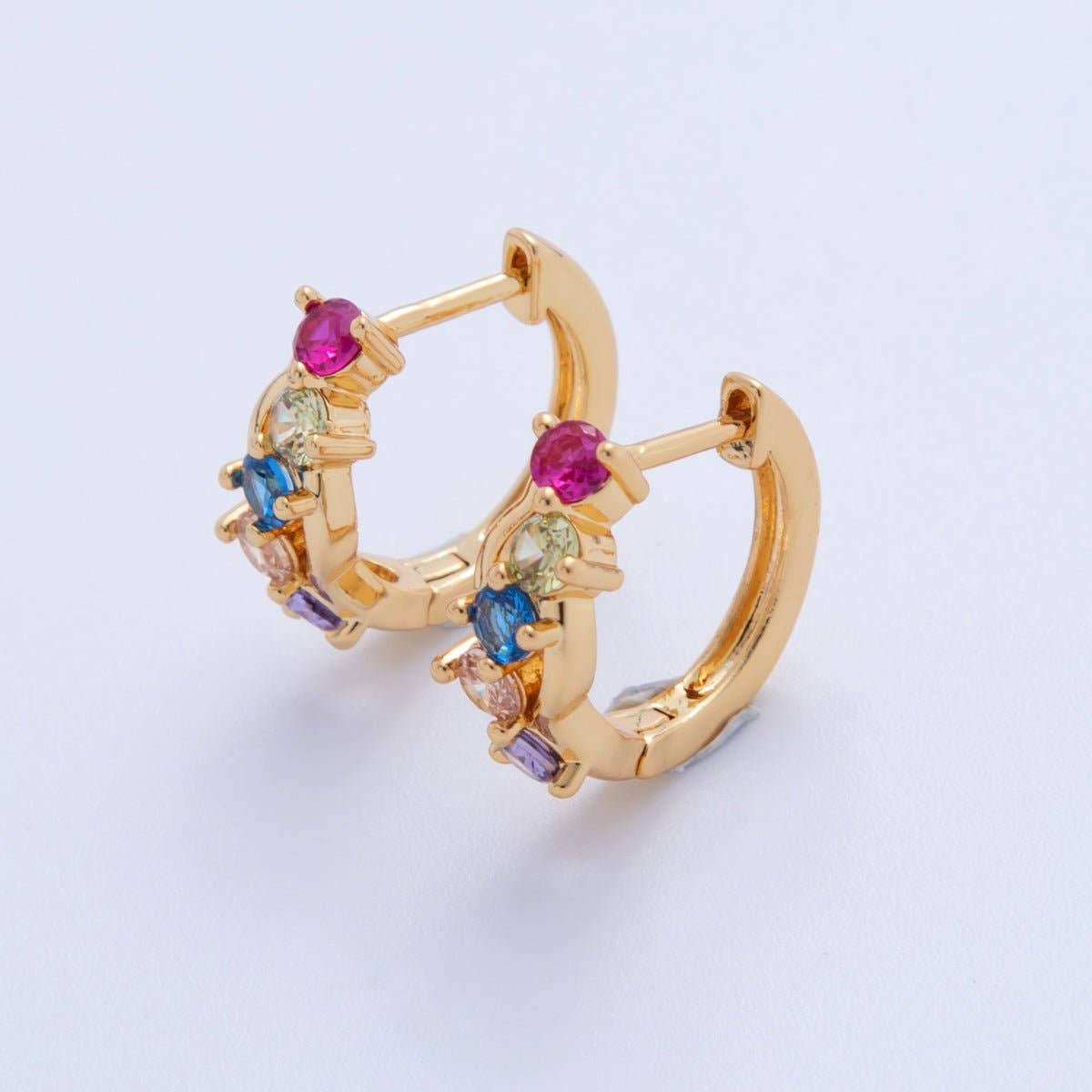 The Rainbow Gem Gold Hoop Earrings